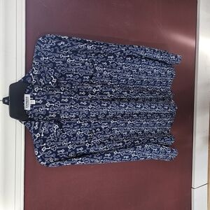 Navy Blue Key Print Blouse